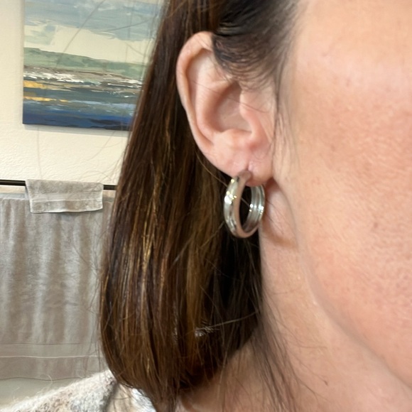 Statement Silver hoop Huggies earrings - Picture 2 of 4